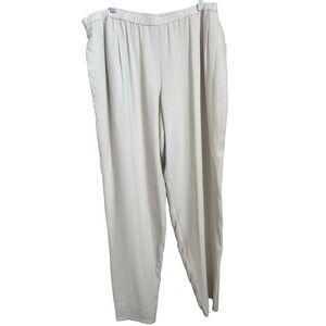 EILEEN FISHER Cream Silk Wide Leg Elastic Waist Pull On Pants XL